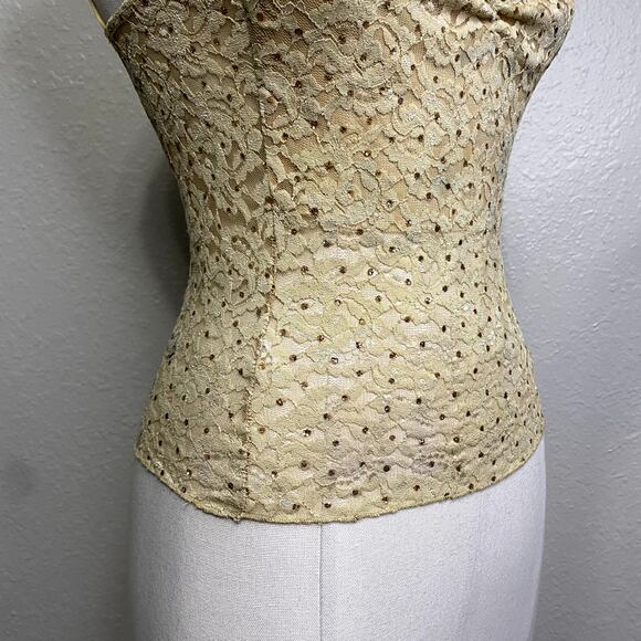 Rare Vintage 90's Forever 21 Bedazzled Gold Lace Glam Grunge Rouched Tank Top - Picture 8 of 16